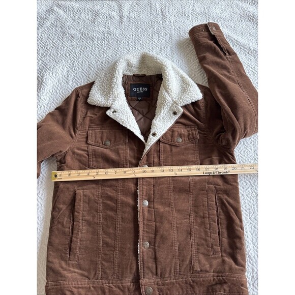 Men’s GUESS Brown Faux Fur Corduroy Snap-Button Bomber Jacket Size S - Picture 5 of 9